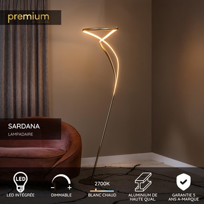 Lucide SARDANA - Lampadaire - Ø 44 cm - LED Dim. - 1x28W 2700K - Or Mat / Laiton | Premium
